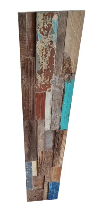 Hivvago Blue Natural And Navy Blue 3d Embossed Teak Decorative Wall Panel In Brown