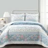 Hivvago Blue Pink White Beige Floral Cottage Lightweight 3-piece Quilt Set In Blue