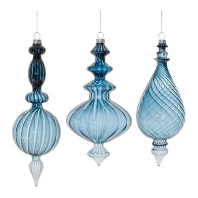 Hivvago Blue Ribbed Glass Finial Drop Ornament (set Of 6)