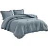 Hivvago Blue Stone Washed Ruffled Edge Microfiber 3-piece Comforter Set In Blue