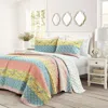 Hivvago Blue Yellow Pink Ivory Boho Floral Reversible Lightweight Quilt Set In Multi