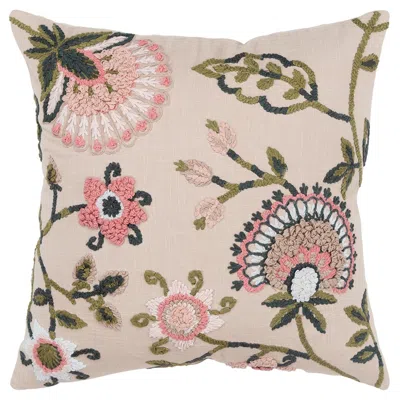 Hivvago Blush Botanical Pattern Embroidered Throw Pillow In Multi