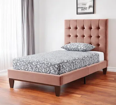 Hivvago Blush Solid Wood Twin Tufted Upholstered Velvet Bed In Pink