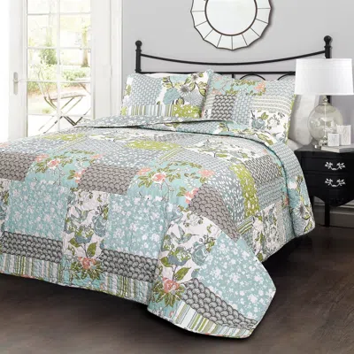 Hivvago Boho Floral Blue Cotton Lightweight Quilt Set