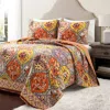 Hivvago Boho Floral Lightweight Cotton Orange Mauve Yellow 3-piece Quilt Set In Multi
