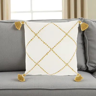 Hivvago Boho Mustard Cotton Accent Throw Pillow In White