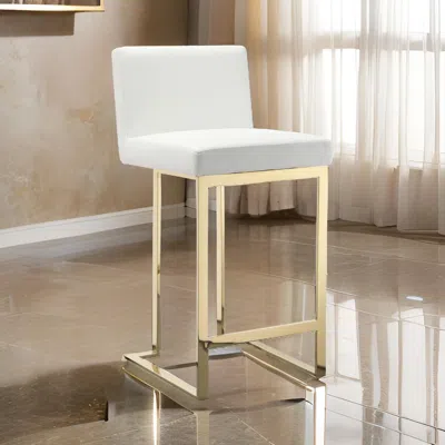 Hivvago Boly 26 Inch Counter Stool, Cushioned White Faux Leather, Gold Cantilever
