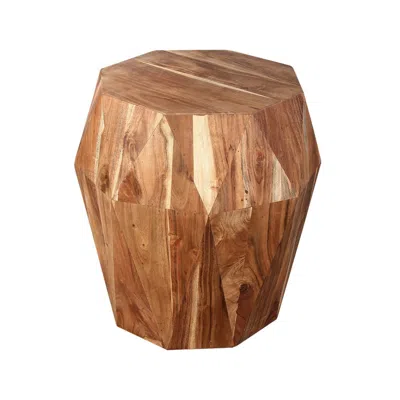 Hivvago Bon 22 Inch Artisanal End Side Table, Multifaceted Solid Acacia Wood, Octagon Top, Natural Brown