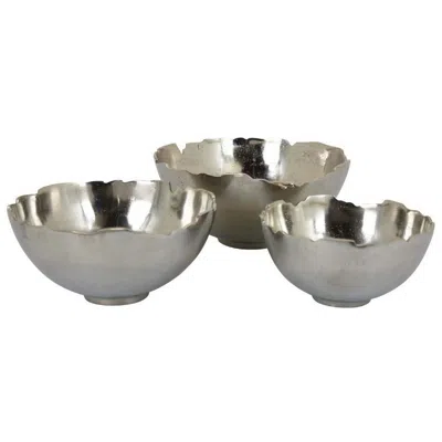 Hivvago Bonz Set Of 3 Bowls, Unique Top Shape, Round Base, Silver Metal Finish