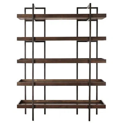 Hivvago Bookcase With 5 Fixed Wooden Shelves And Metal Frame, Brown And Black