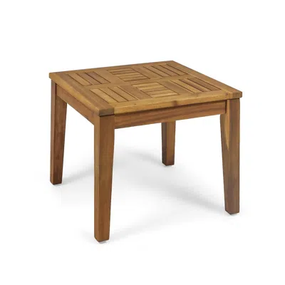 Hivvago Bops Outdoor Side End Table, 20 Inch Square, Natural Brown Acacia Wood
