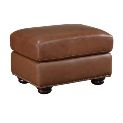 Hivvago Boro 28 Inch Ottoman, Rich Brown Top Grain And Faux Leather, Solid Wood