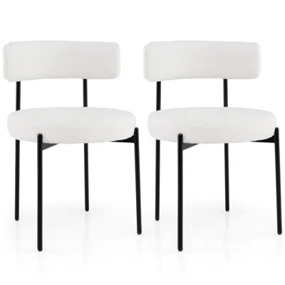 Hivvago Boucle Dining Chair With Curved Backrest And Metal Legs Set Of 2