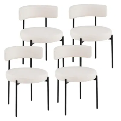 Hivvago Boucle Dining Chair With Curved Backrest And Metal Legs Set Of 4-white