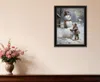 Hivvago Boy Building A Snowman Black Framed Wall Art In Black