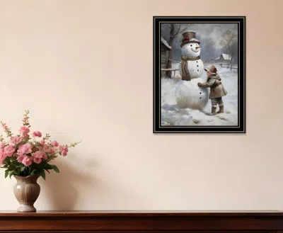 Hivvago Boy Building A Snowman Black Framed Wall Art