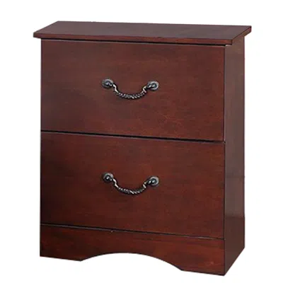 Hivvago Bran 27 Inch 2 Drawer Nightstand, Pine Wood, Grain Details, Cherry Brown
