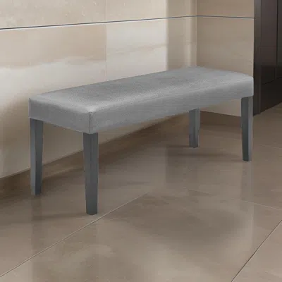 Hivvago Brandon 46 Inch Bench, Black Wood Frame, Gray Fabric Upholstery