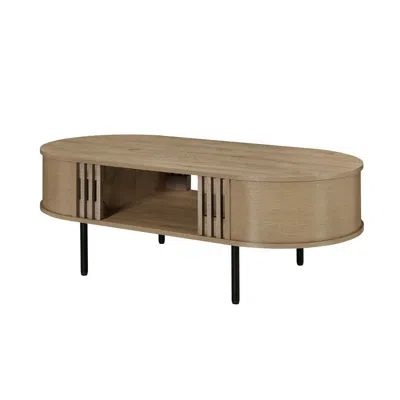 Hivvago Brandon Cocktail Coffee Table With Inner Shelf, Oval Light Beige Wood In Brown