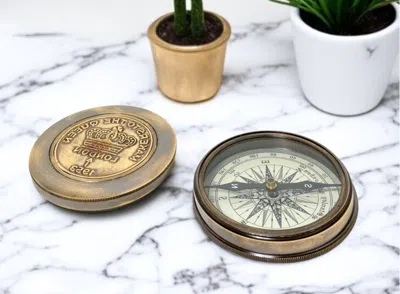 Hivvago Brass Makers To The Queen Compass With Leather Case