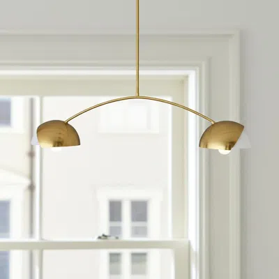 Hivvago Brass Two Light Metal Dimmable Chandelier With White Shades
