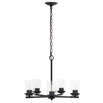 Hivvago Bronze And Clear Chandelier Five Light Iron Ceiling Light With Clear Shades In Black