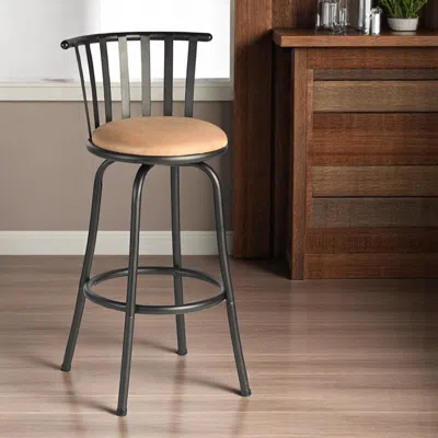 Hivvago Brown And Black Faux Leather And Metal Low Back Adjustable Height Swivel Bar Chair