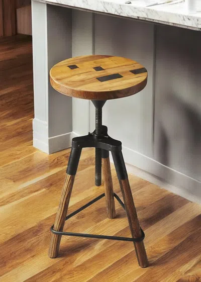 Hivvago Brown And Black Manufactured Wood And Iron Backless Counter Height Swivel Bar Chair