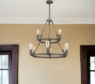 Hivvago Brown And Black Nine Light Metal Dimmable Chandelier In Gray