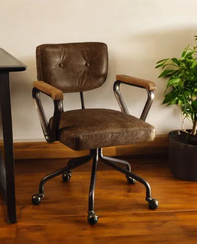 Hivvago Brown And Black Swivel Faux Leather Rolling Office Chair