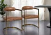 Hivvago Brown And Gold Upholstered Leather Open Back Dining Arm Chair In Brown