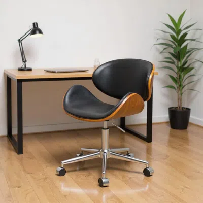 Hivvago Brown Black And Silver Adjustable Height Swivel Rolling Office Chair