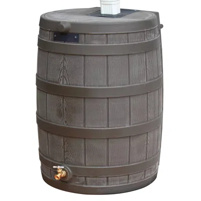 Hivvago Brown Oak 50-gallon Plastic Rain Barrel With Bottom Spigot In Gray