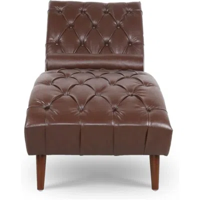 Hivvago Brown Pu Leather Upholstered Armless Chaise Lounge Chair With Lumbar Pillow