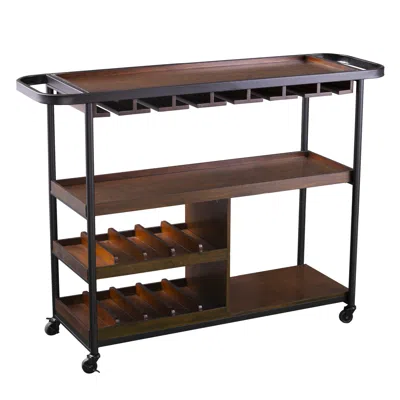 Hivvago Brown Rolling Bar Cart