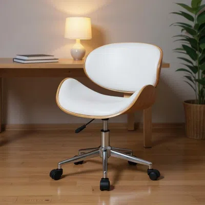 Hivvago Brown White And Silver Adjustable Height Swivel Rolling Office Chair