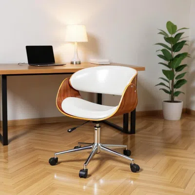 Hivvago Brown White And Silver Adjustable Height Swivel Rolling Office Chair