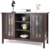 Hivvago Brown Wood Sofa Tale Console Cabinet With Tempered Glass Panel Doors In Brown
