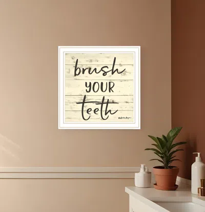 Hivvago Brush Your Teeth White Framed Print Bathroom Wall Art In Neutral
