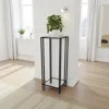 Hivvago Buckley Plant Stand Table, Black Metal, Square Mirrored Top, 34 Inch In Black