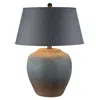 Hivvago Buen 28 Inch Hydrocal Table Lamp, Black Drum Shade, Urn Base, Gray Rust In Gray