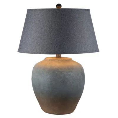 Hivvago Buen 28 Inch Hydrocal Table Lamp, Black Drum Shade, Urn Base, Gray Rust