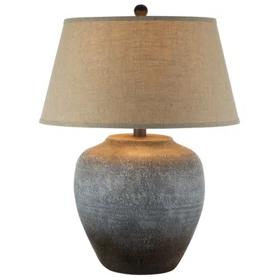 Hivvago Buen 28 Inch Hydrocal Table Lamp, Drum Shade, Urn Base, Gray Rust Frost In Multi