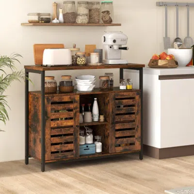Hivvago Buffet Cabinet Industrial Sideboard Storage Cabinet With Push-to-open Slatted Door And 3 Adjustable 