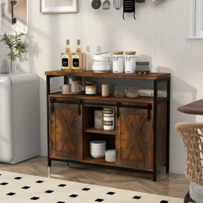 Hivvago Buffet Cabinet With 3-level Adjustable Shelves And 2 Sliding Barn Doors-rustic Brown