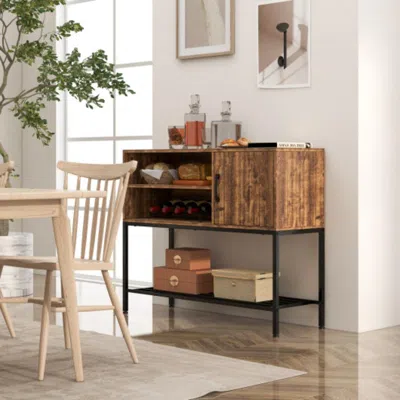 Hivvago Buffet Sideboard Coffee Bar Cabinet With Power Outlets And Usb Ports-rustic Brown