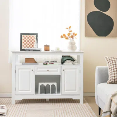Hivvago Buffet Sideboard Wine Liquor Coffee Bar Cabinet With Removable Wine Rack-white