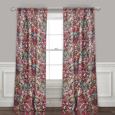 Hivvago Burges 84 Inch Window Panel Curtain, Red And Pink Reed Print, Rod Pockets In Multi