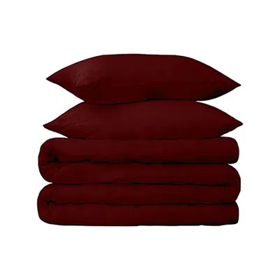 HIVVAGO BURGUNDY TWIN COTTON BLEND 650 THREAD COUNT WASHABLE DUVET COVER SET