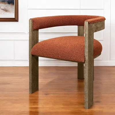 Hivvago Burnt Orange And Brown Upholstered Boucle Open Back Dining Arm Chair